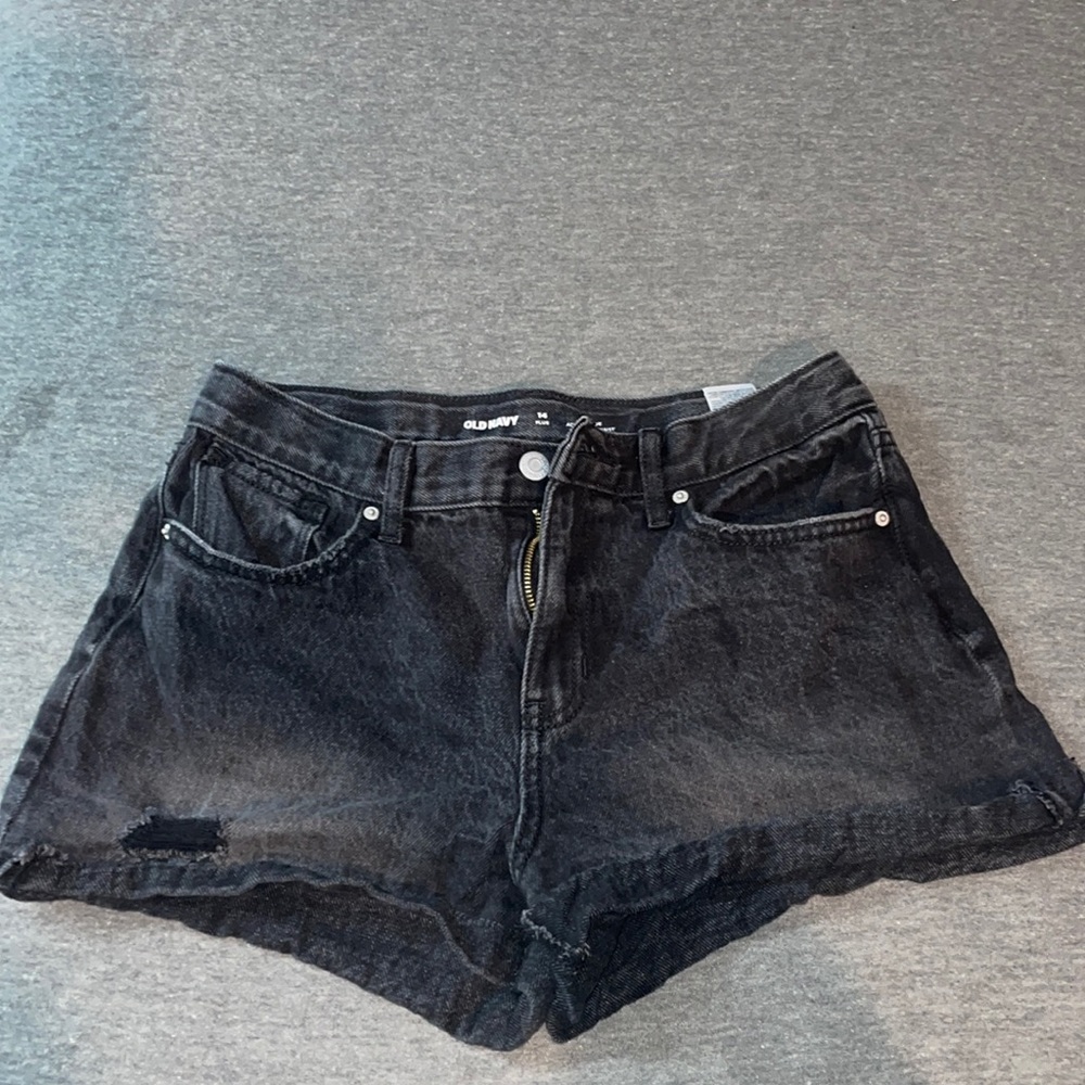 Juniors Black Acid Wash Denim Shorts